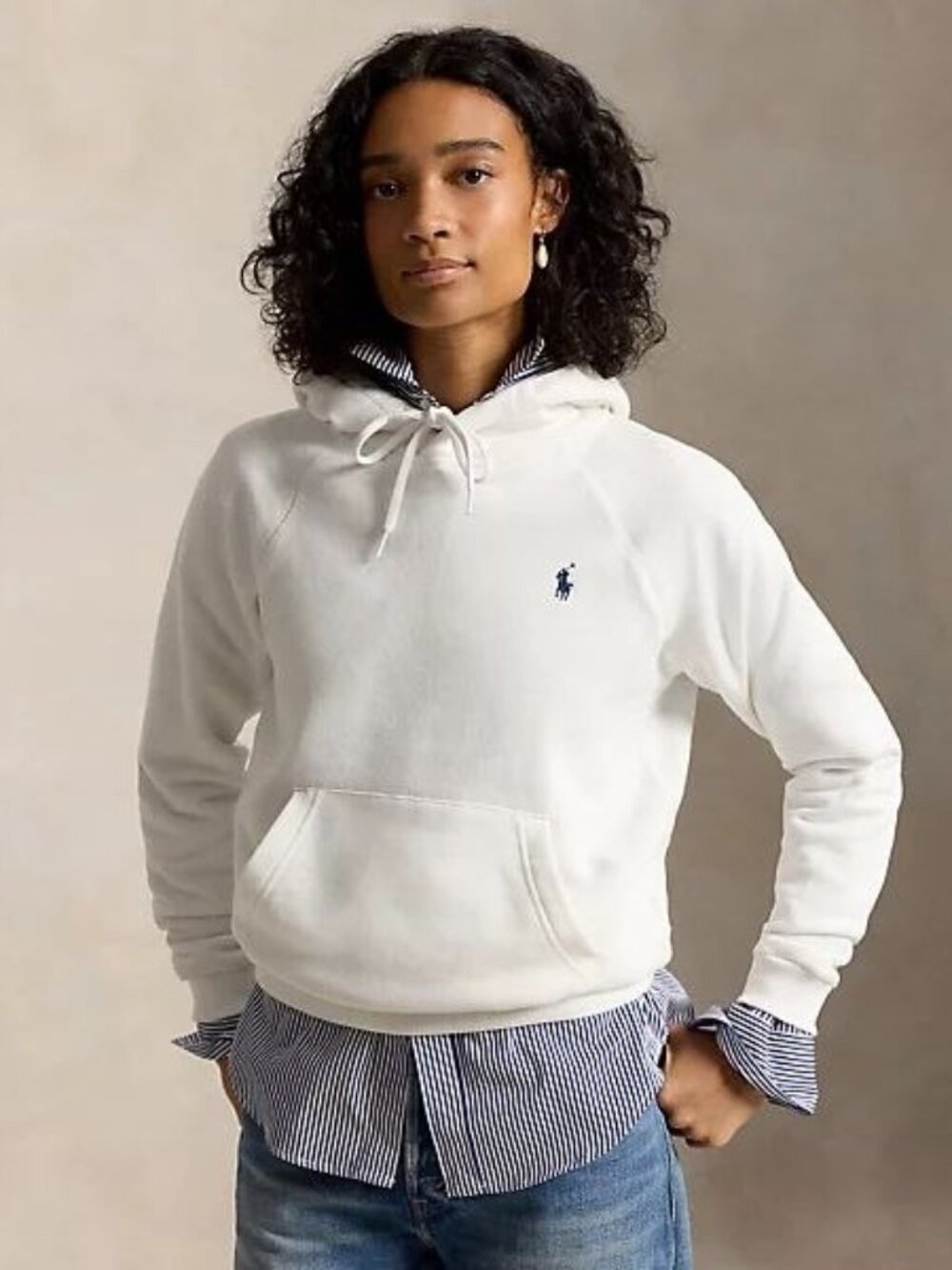 $158 Polo Ralph Lauren Shrunken Fit Fleece Hoodie White Size XS